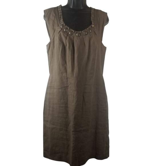 Ann Taylor 100% Brown 100% Linen Dress Sz 10 - Picture 1 of 6